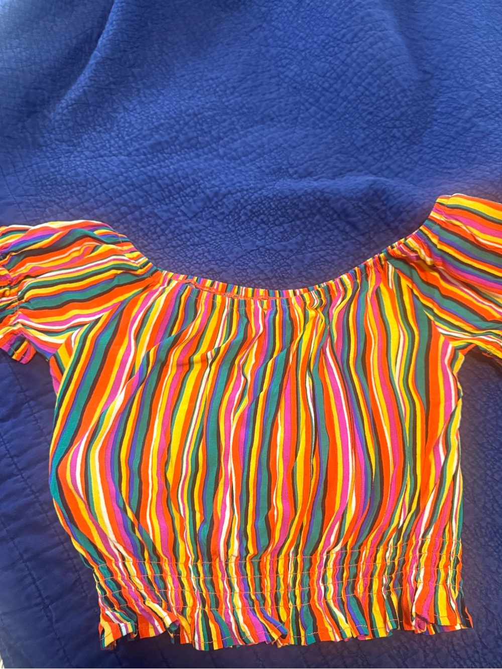 Forever 21 Multicolor Striped Off-Shoulder Crop Top